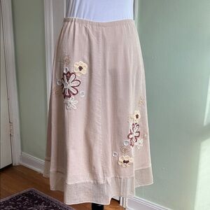 J. Jill Beige Floral Midi Skirt